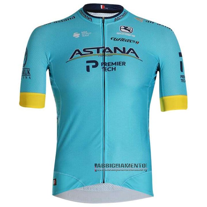 Abbigliamento Astana 2020 Manica Corta e Pantaloncino Con Bretelle Giallo Blu - Clicca l'immagine per chiudere